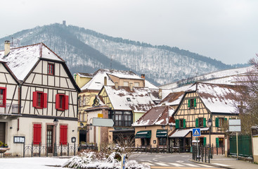 Poster - Houses in Ribeauville, a town at the foot of the Vosges Mountains. Alsace, France