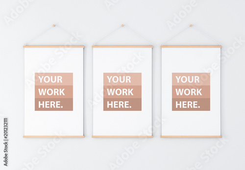 Download 3 Vertical Roll Up Posters On Wall Mockup Buy This Stock Template And Explore Similar Templates At Adobe Stock Adobe Stock PSD Mockup Templates