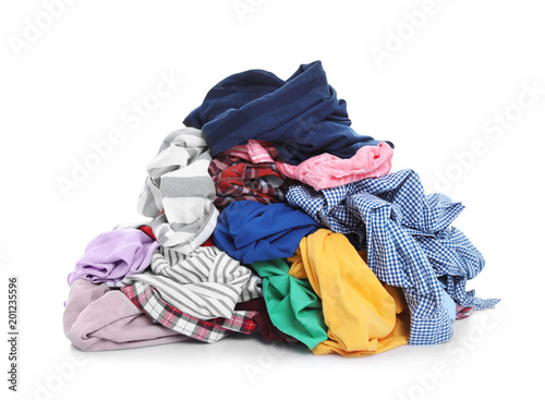 Fotografía Pile of dirty clothes on white background