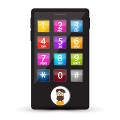 Canvas Print - Cell Phone with Numbers and Man Avatar on Screen. Vector Mobile with Dial.