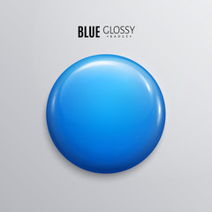 Blank blue glossy badge or button. 3d render.
