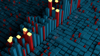 Poster - 3d render abstract background made of random vertical rectangles. graph concept. analysis vertical b