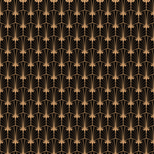 Seamless Pattern In Art Deco Retro Style. Black And Gold Sequins Geometric Vector Repeat Background.