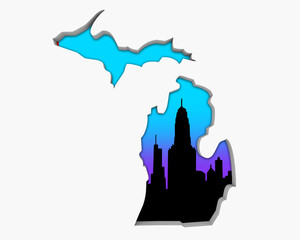 Wall Mural - Michigan MI Skyline City Metropolitan Area Nightlife 3d Illustration