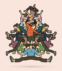 Wall Mural - Group of people dancing, Street dance action, Dance together designed using colorful  graphic vector