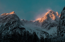 Winter Alpine Mountain Landscape During Sunset, Kamnik Alps, Slovenia.