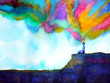 © Benjavisa Ruangvaree - human and spirit powerful energy connect to the universe power abstract art watercolor painting illustration design hand drawn