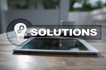 Business solutions concept on the virtual screen.