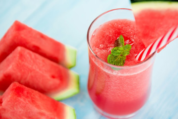 Wall Mural - Refreshing cold watermelon juice smoothie drinks for summer