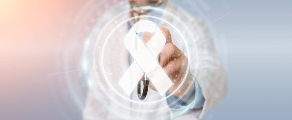 Fototapete - Doctor using digital ribbon cancer interface 3D rendering