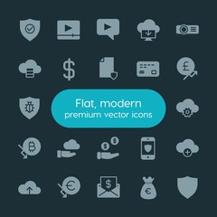 Poster - Modern Simple Set of money, cloud and networking, security, video Vector fill Icons. ..Contains such Icons as  finance,  graph, financial and more on dark background. Fully Editable. Pixel Perfect.