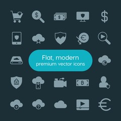 Poster - Modern Simple Set of money, cloud and networking, security, video Vector fill Icons. ..Contains such Icons as  banking,  cloud,  symbol and more on dark background. Fully Editable. Pixel Perfect.