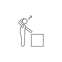 Poster - man thinks how to carry a box icon. Element of man carries a box illustration. Premium quality graphic design icon. Signs and symbols collection icon for websites