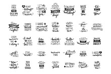 Vector Hand-drawn Illustrated Lettering Quotes About Sea / Ocean.