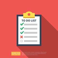 Poster - To do list or planning icon in flat style. vector illustration concept of checklist paper sheet reminder with check marks.