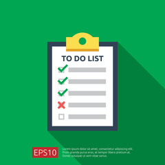 Poster - To do list or planning icon in flat style. vector illustration concept of checklist paper sheet reminder with check marks.