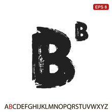 Black Capital Handwritten Vector Letter "B" On A White Background. Drawn By Semi-dry Brush With Unpainted Areas.