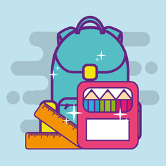 Canvas Print - school backpack colors pencil on box ruler vector illustration