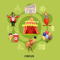 Wall Mural - Round Circus Cartoon Composition