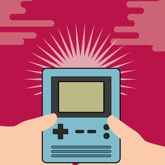 Canvas Print - hand holding portable video game retro vector illustration