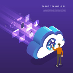 Wall Mural - Flat design concept cloud computing technology users network configuration isometric. Vector illustration.