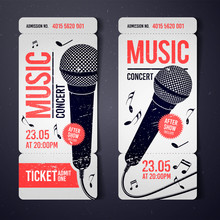 Vector Illustration Music Concert Ticket Design Template With Microphone And Cool Grunge Effects In The Background