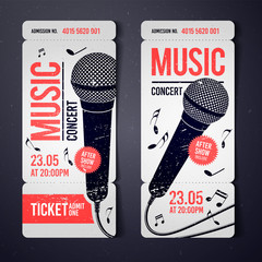 Wall Mural - vector illustration music concert ticket design template with microphone and cool grunge effects in the background