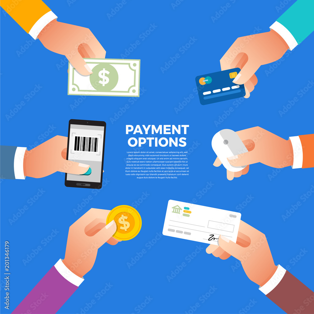 Flat design concept payment. Payment method and option or channel to ...