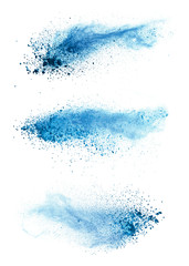 Abstract blue powder explosion isolated on white background.