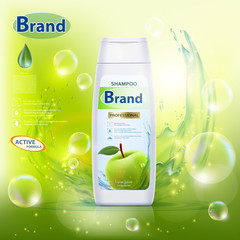 Wall Mural - White bottle with hair shampoo and green apple