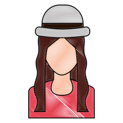 Sticker - woman avatar character female portrait with hat vector illustration drawing