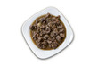 Turkish Food Et Kavurma / Braised Beef on white plate with white background