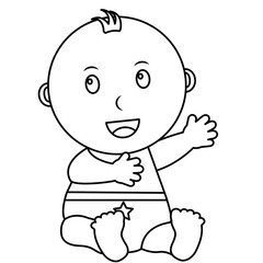 Sticker - cute little baby boy sitting vector illustration outline