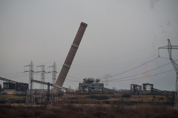 Wall Mural - Industrial chimney demolition