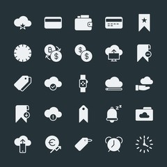 Poster - Modern Simple Set of money, cloud and networking, time, bookmarks Vector fill Icons. ..Contains such Icons as  watch,  internet,  wallet and more on dark background. Fully Editable. Pixel Perfect.