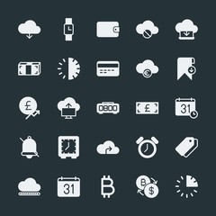 Poster - Modern Simple Set of money, cloud and networking, time, bookmarks Vector fill Icons. ..Contains such Icons as  vector,  technology,  time and more on dark background. Fully Editable. Pixel Perfect.
