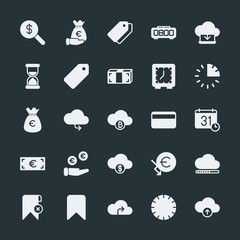 Poster - Modern Simple Set of money, cloud and networking, time, bookmarks Vector fill Icons. ..Contains such Icons as  icon,  network, remove, data and more on dark background. Fully Editable. Pixel Perfect.