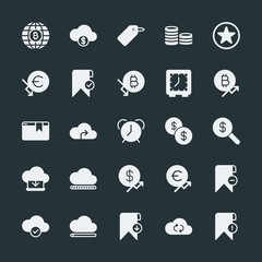 Poster - Modern Simple Set of money, cloud and networking, time, bookmarks Vector fill Icons. ..Contains such Icons as  favorite,  finance,  chart,  and more on dark background. Fully Editable. Pixel Perfect.