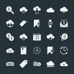 Poster - Modern Simple Set of money, cloud and networking, time, bookmarks Vector fill Icons. ..Contains such Icons as data, cash,  alarm,  change,  and more on dark background. Fully Editable. Pixel Perfect.