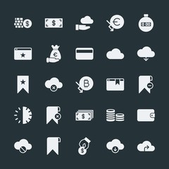 Poster - Modern Simple Set of money, cloud and networking, time, bookmarks Vector fill Icons. ..Contains such Icons as  design,  delete,  coin, euro and more on dark background. Fully Editable. Pixel Perfect.