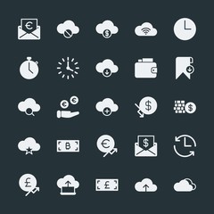 Poster - Modern Simple Set of money, cloud and networking, time, bookmarks Vector fill Icons. ..Contains such Icons as money, business,  web, finance and more on dark background. Fully Editable. Pixel Perfect.