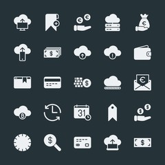 Poster - Modern Simple Set of money, cloud and networking, time, bookmarks Vector fill Icons. ..Contains such Icons as  technology,  money,  upload and more on dark background. Fully Editable. Pixel Perfect.