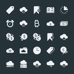Poster - Modern Simple Set of money, cloud and networking, time, bookmarks Vector fill Icons. ..Contains such Icons as  market, network,  vector, sky and more on dark background. Fully Editable. Pixel Perfect.