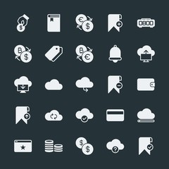 Poster - Modern Simple Set of money, cloud and networking, time, bookmarks Vector fill Icons. ..Contains such Icons as  business,  web,  technology and more on dark background. Fully Editable. Pixel Perfect.