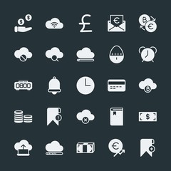 Poster - Modern Simple Set of money, cloud and networking, time, bookmarks Vector fill Icons. ..Contains such Icons as  bitcoin,  sign,  financial and more on dark background. Fully Editable. Pixel Perfect.