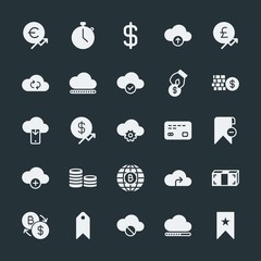 Poster - Modern Simple Set of money, cloud and networking, time, bookmarks Vector fill Icons. ..Contains such Icons as  block, bookmark,  counter and more on dark background. Fully Editable. Pixel Perfect.