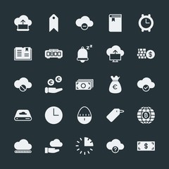 Poster - Modern Simple Set of money, cloud and networking, time, bookmarks Vector fill Icons. ..Contains such Icons as  quater,  buy,  finance, money and more on dark background. Fully Editable. Pixel Perfect.