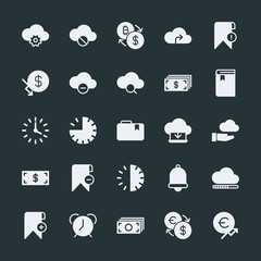 Poster - Modern Simple Set of money, cloud and networking, time, bookmarks Vector fill Icons. ..Contains such Icons as  currency,  computer,  cash and more on dark background. Fully Editable. Pixel Perfect.