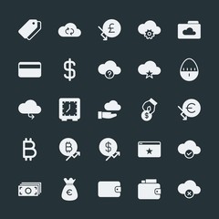 Poster - Modern Simple Set of money, cloud and networking, time, bookmarks Vector fill Icons. ..Contains such Icons as finance,  business,  internet and more on dark background. Fully Editable. Pixel Perfect.