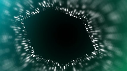 Poster - Frame of pulsating elements. Cosmic eye. Place for text. Depth of field. Plexus business background. Blue and green background. Seamless loop.
